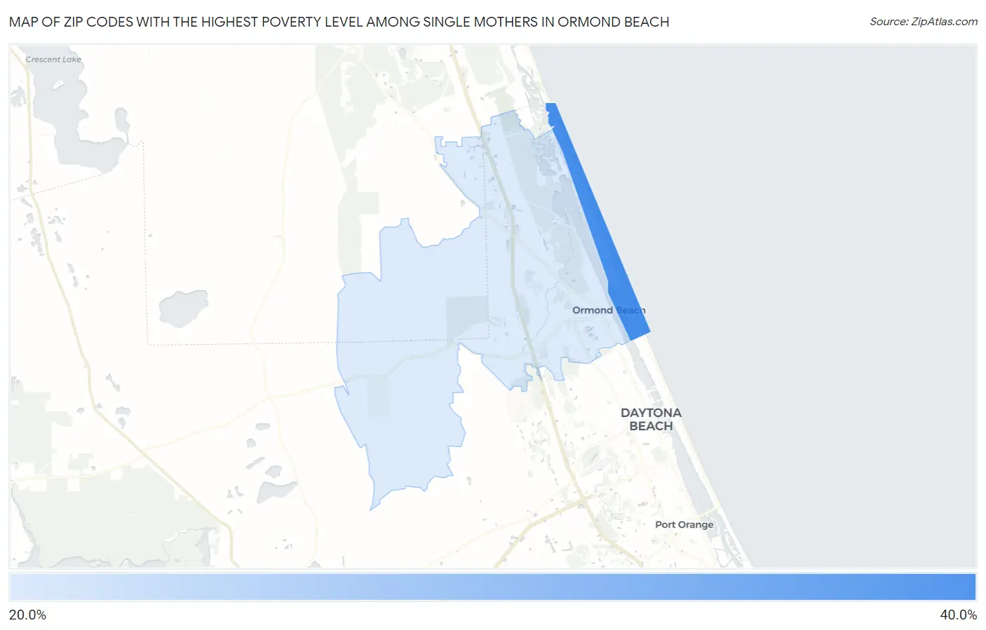 Zip Codes with the Highest Poverty Level Among Single Mothers in Ormond Beach Map