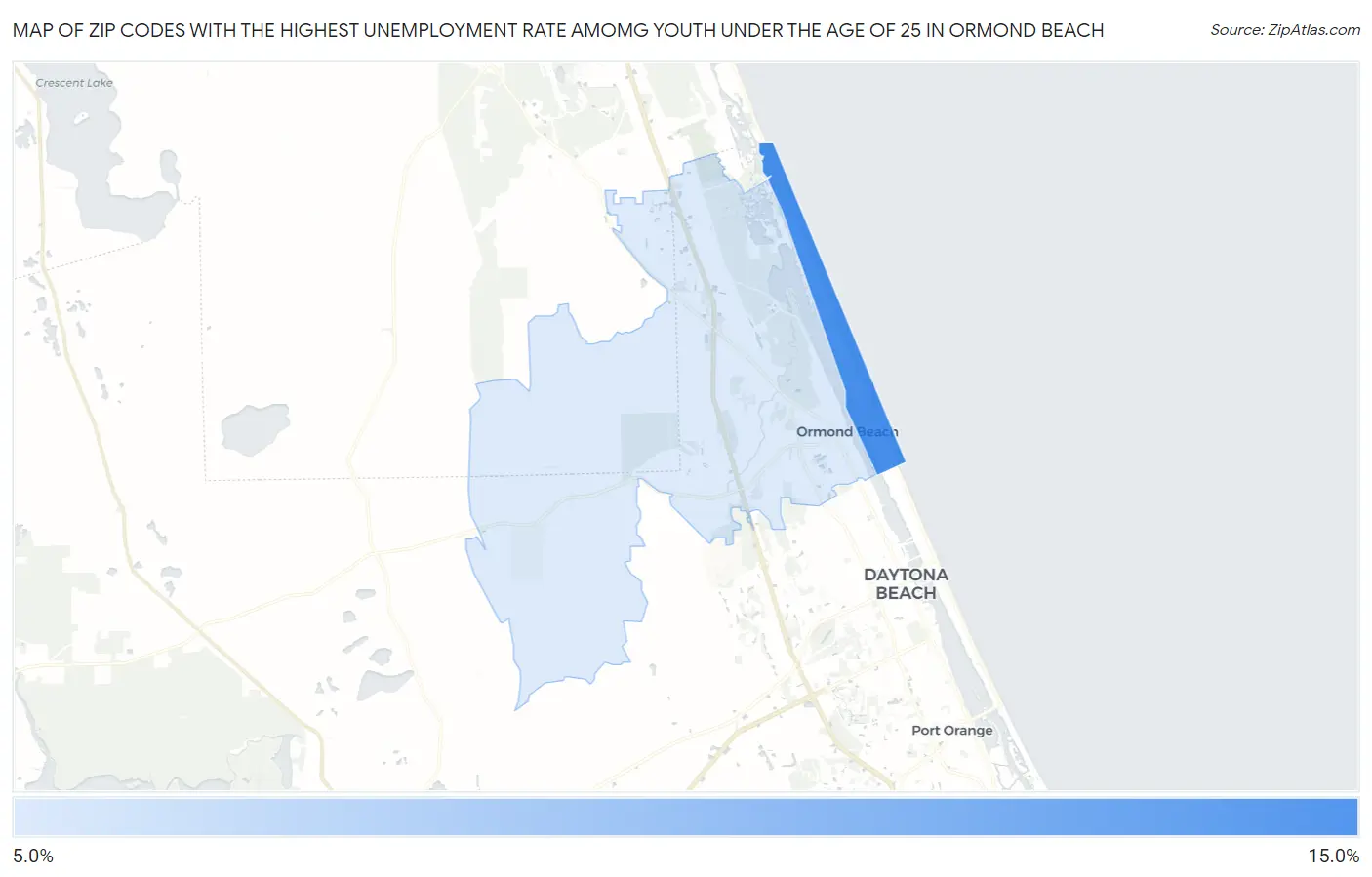 Zip Codes with the Highest Unemployment Rate Amomg Youth Under the Age of 25 in Ormond Beach Map