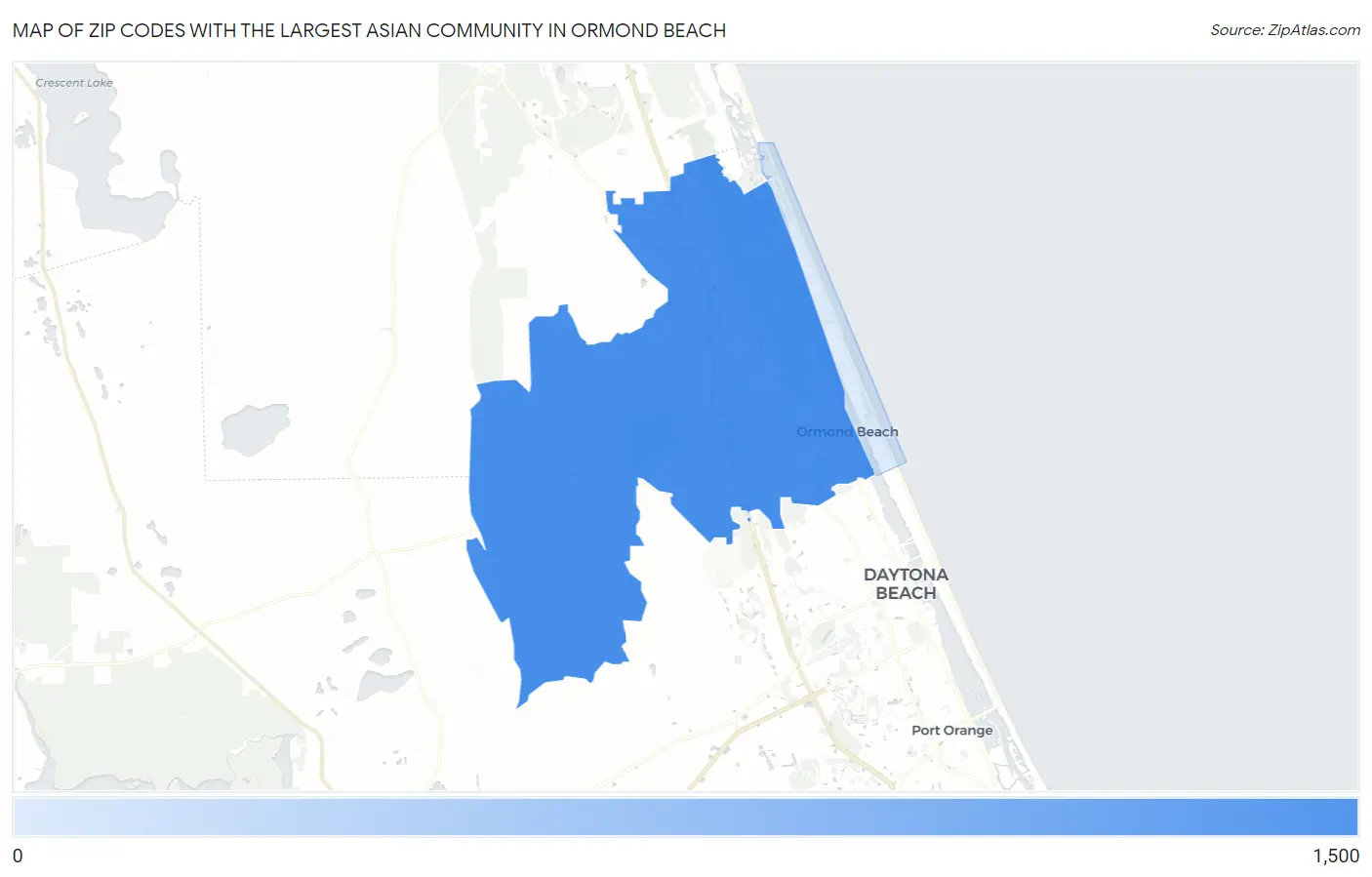 Zip Codes with the Largest Asian Community in Ormond Beach Map
