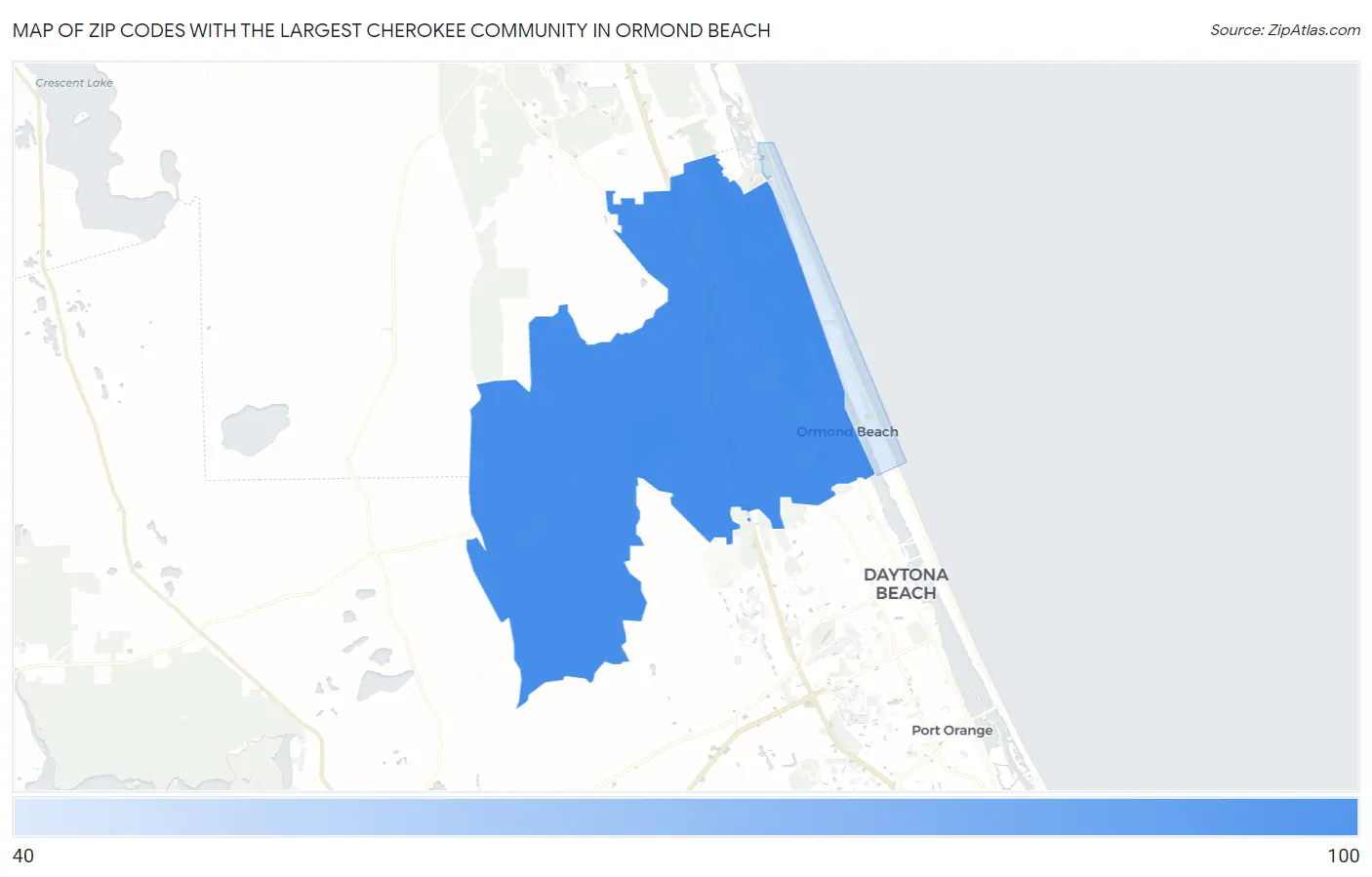 Zip Codes with the Largest Cherokee Community in Ormond Beach Map
