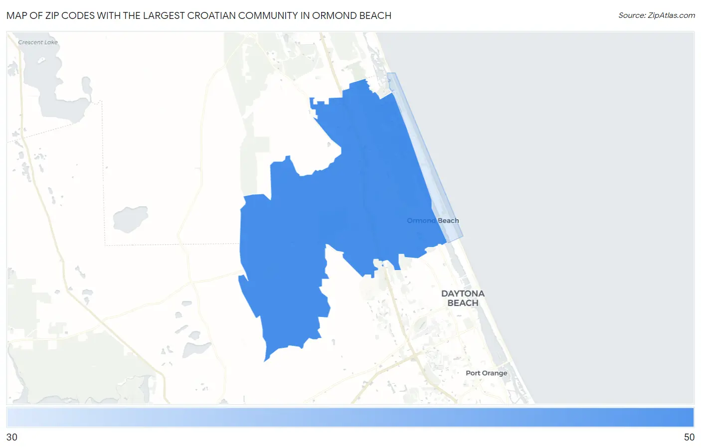 Zip Codes with the Largest Croatian Community in Ormond Beach Map