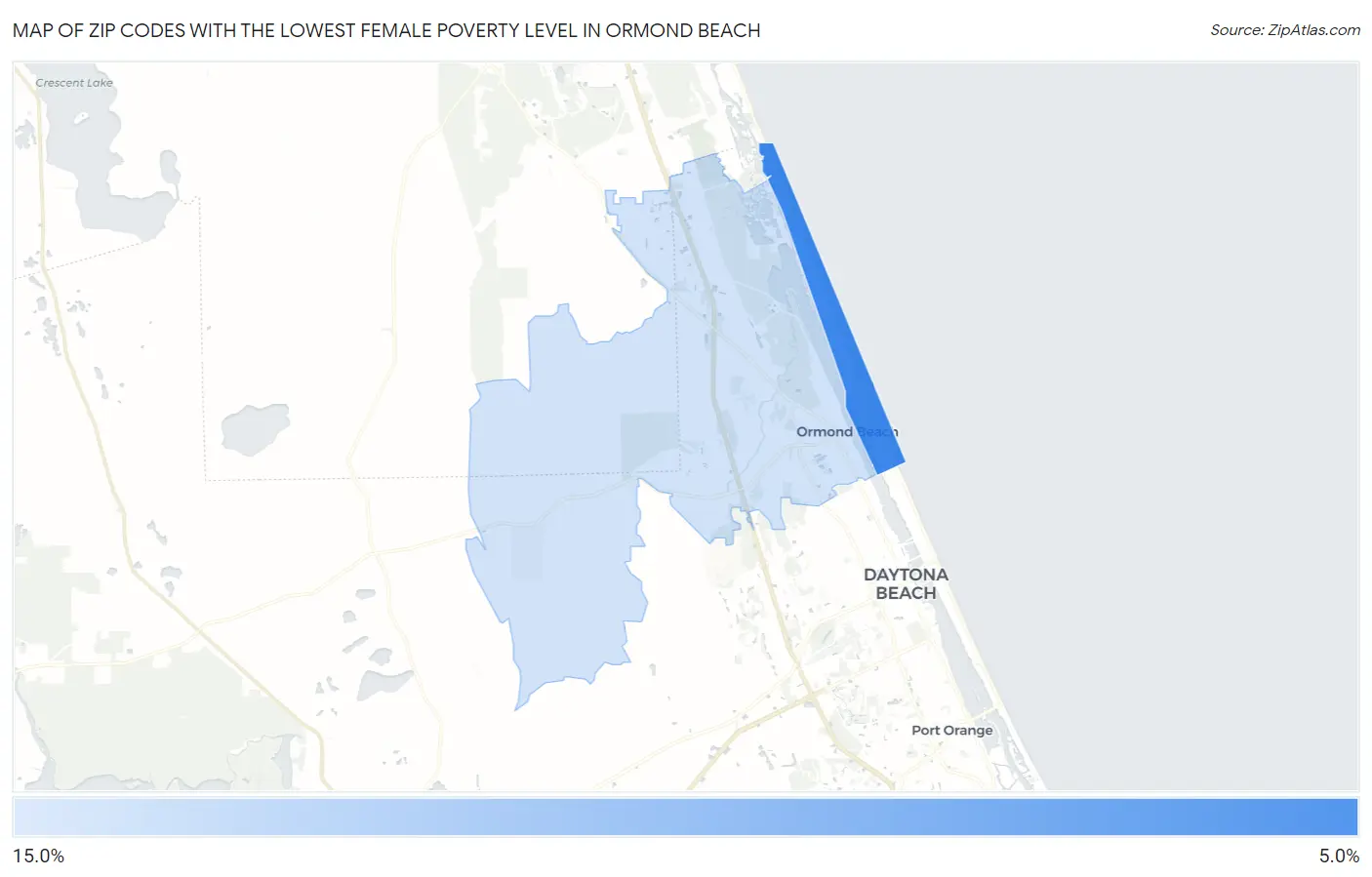 Zip Codes with the Lowest Female Poverty Level in Ormond Beach Map
