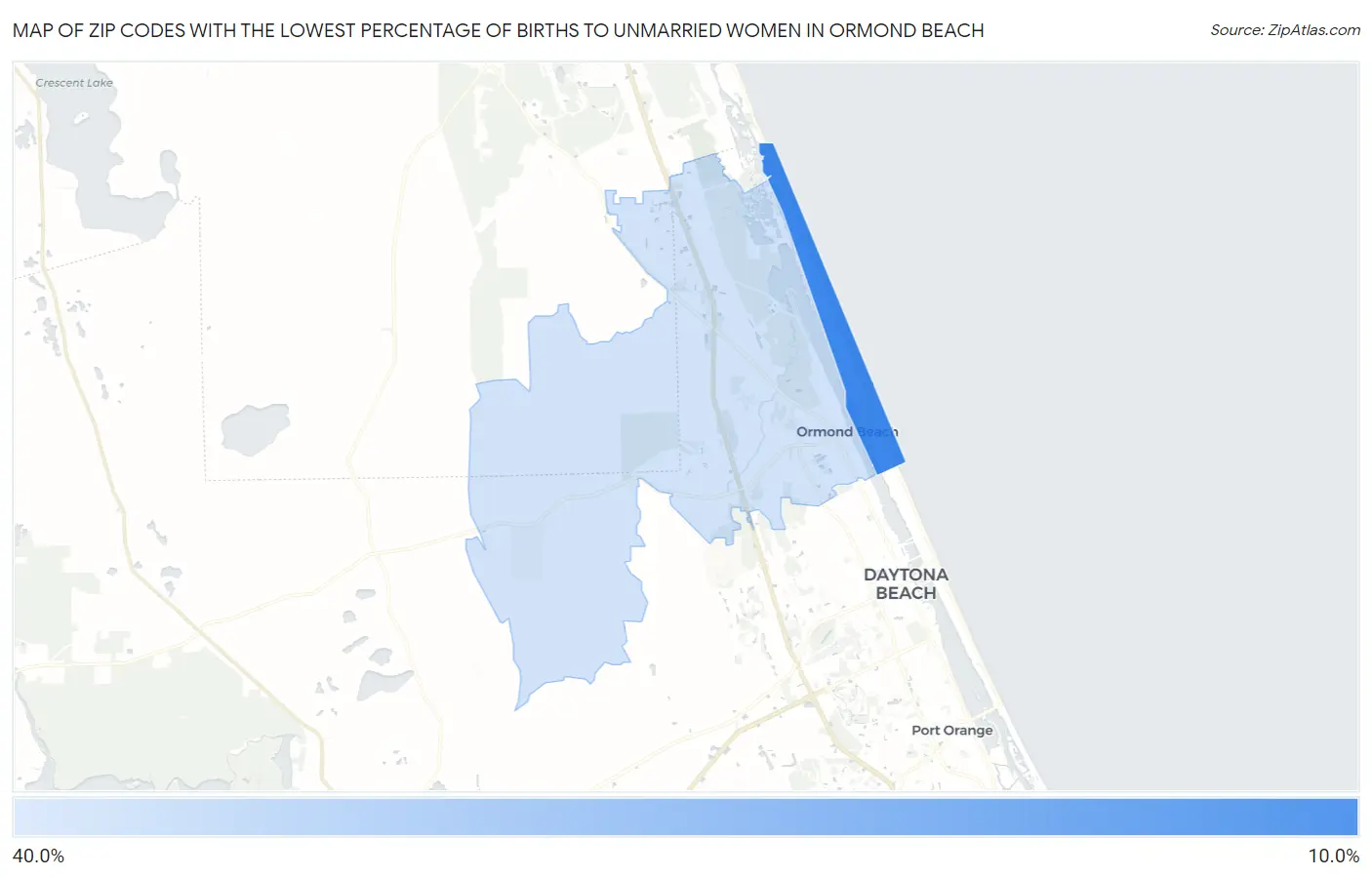 Zip Codes with the Lowest Percentage of Births to Unmarried Women in Ormond Beach Map