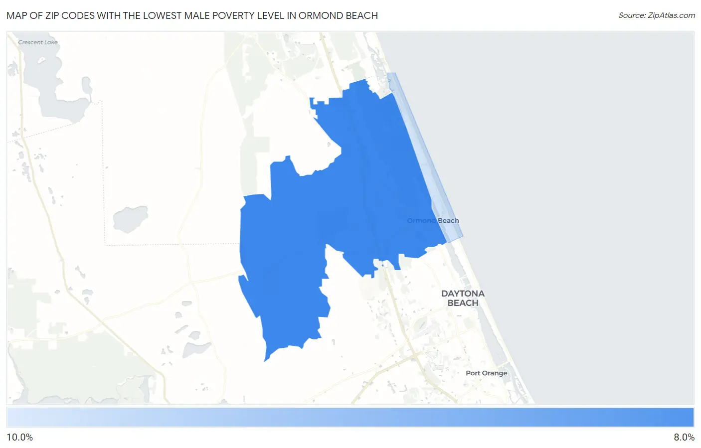 Zip Codes with the Lowest Male Poverty Level in Ormond Beach Map