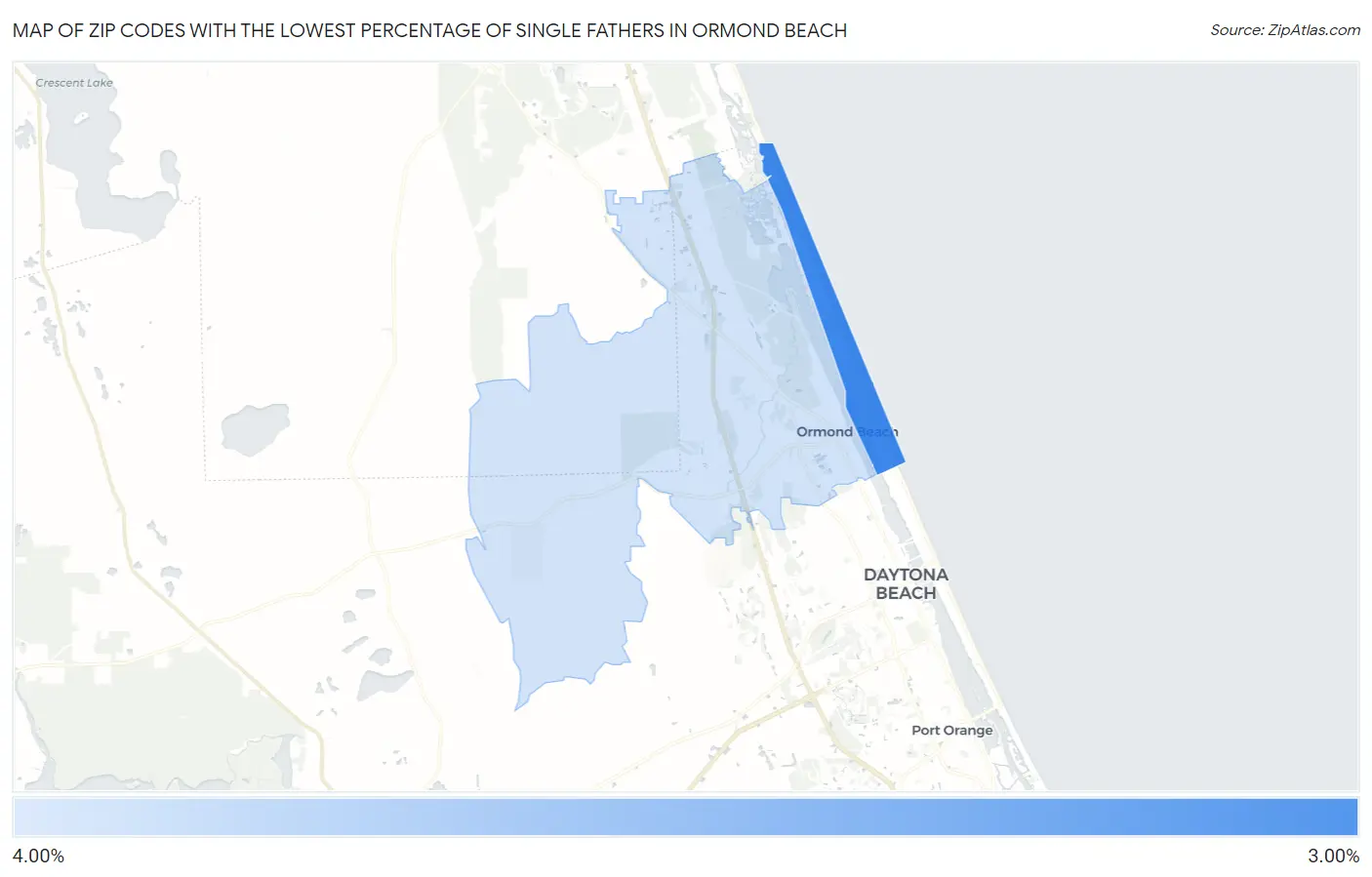 Zip Codes with the Lowest Percentage of Single Fathers in Ormond Beach Map