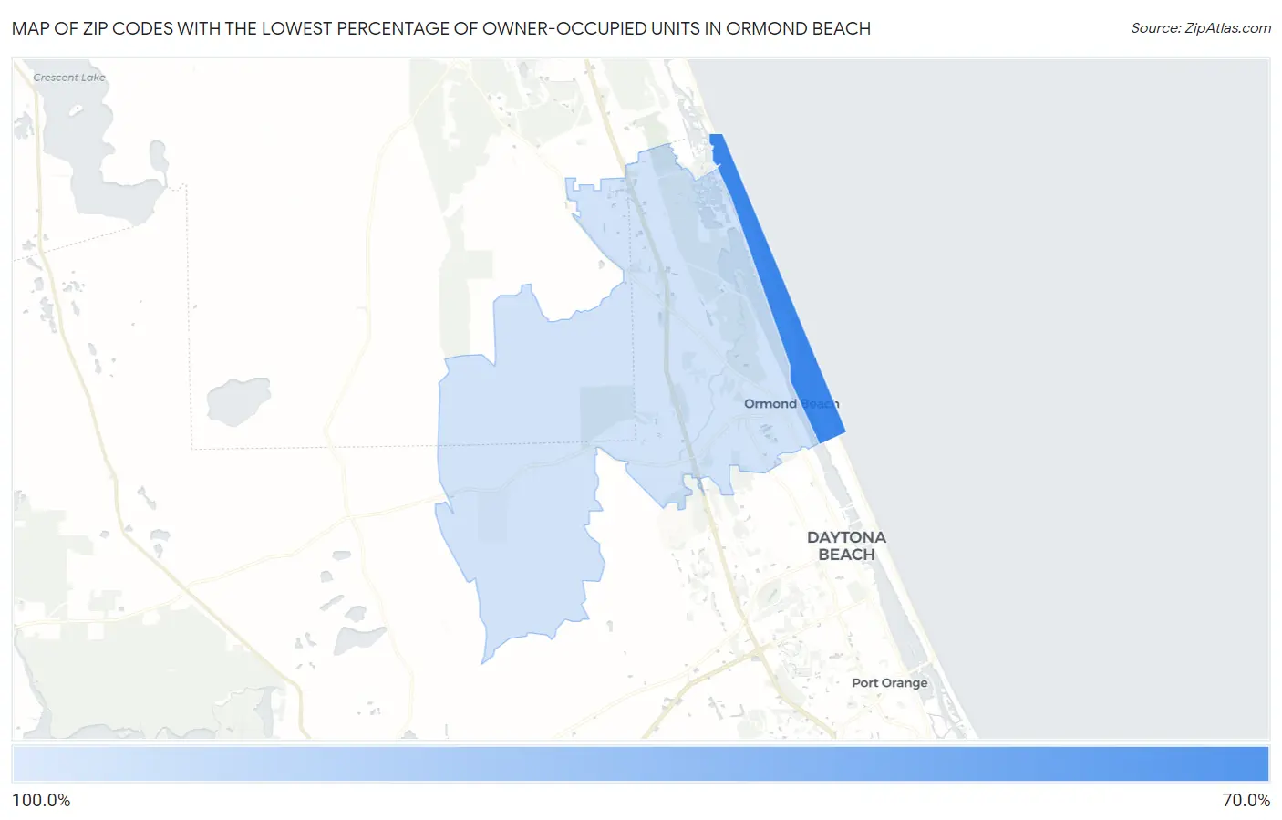Zip Codes with the Lowest Percentage of Owner-Occupied Units in Ormond Beach Map