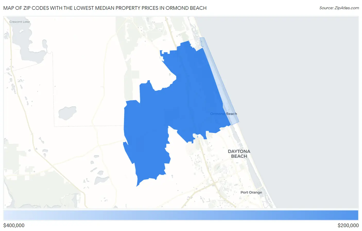 Zip Codes with the Lowest Median Property Prices in Ormond Beach Map