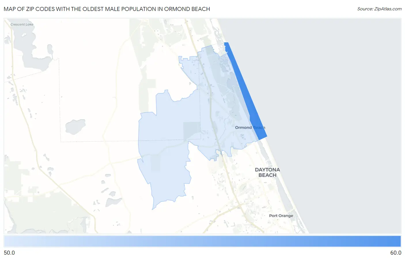 Zip Codes with the Oldest Male Population in Ormond Beach Map