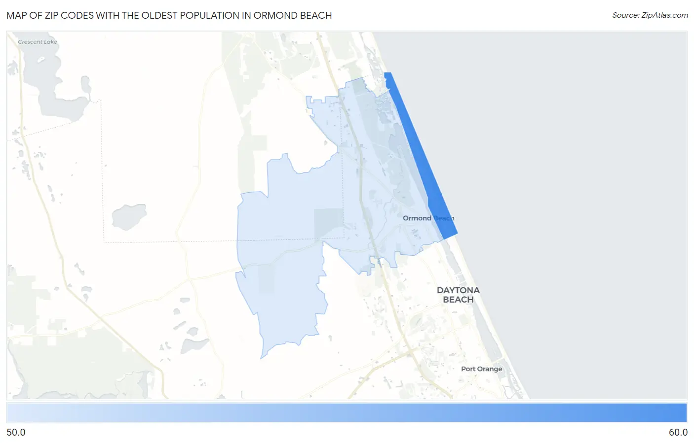 Zip Codes with the Oldest Population in Ormond Beach Map