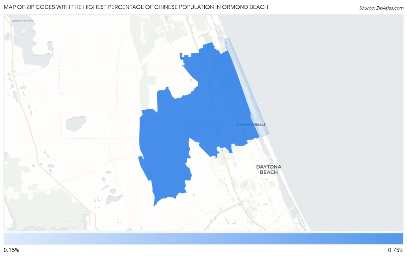 Zip Codes with the Highest Percentage of Chinese Population in Ormond Beach Map