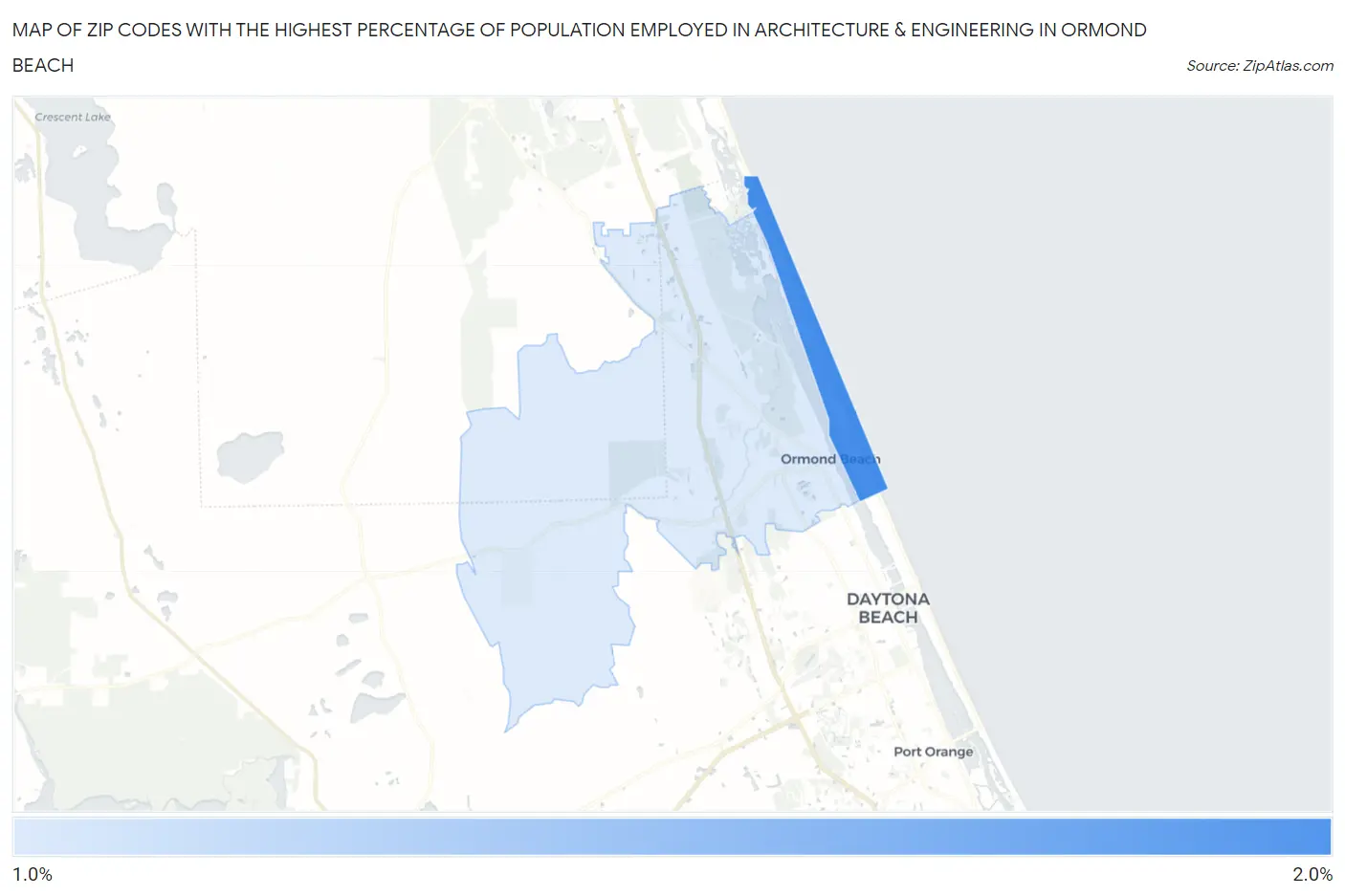 Zip Codes with the Highest Percentage of Population Employed in Architecture & Engineering in Ormond Beach Map