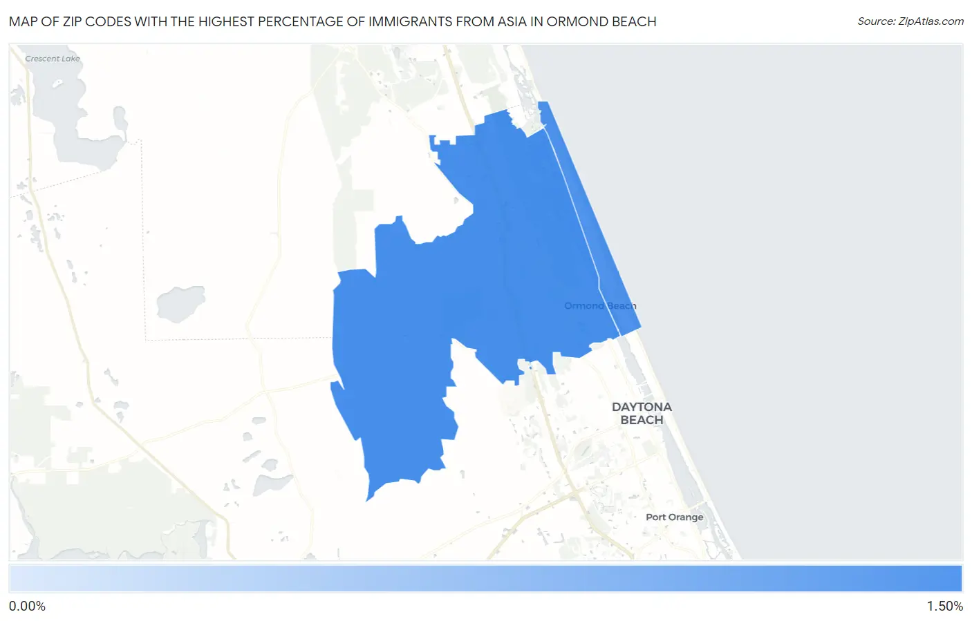 Zip Codes with the Highest Percentage of Immigrants from Asia in Ormond Beach Map