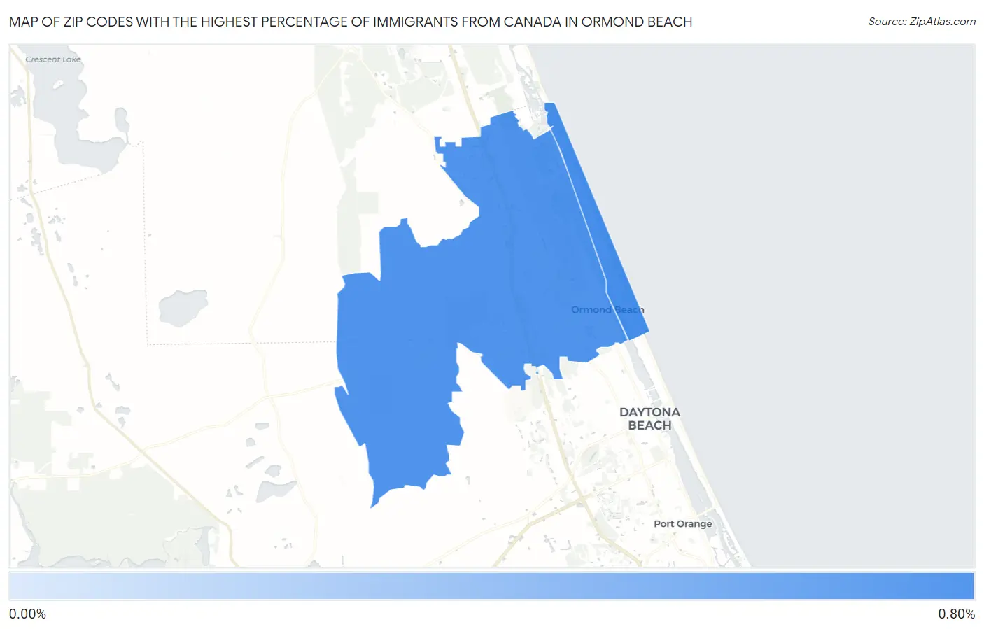 Zip Codes with the Highest Percentage of Immigrants from Canada in Ormond Beach Map
