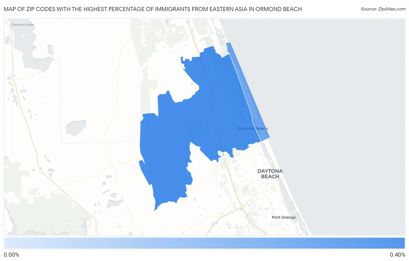 Zip Codes with the Highest Percentage of Immigrants from Eastern Asia in Ormond Beach Map