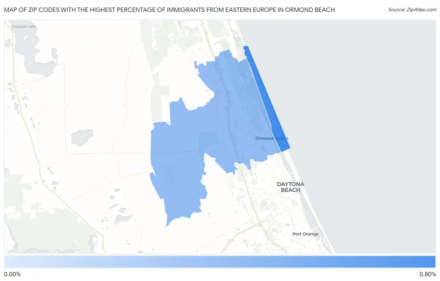 Zip Codes with the Highest Percentage of Immigrants from Eastern Europe in Ormond Beach Map