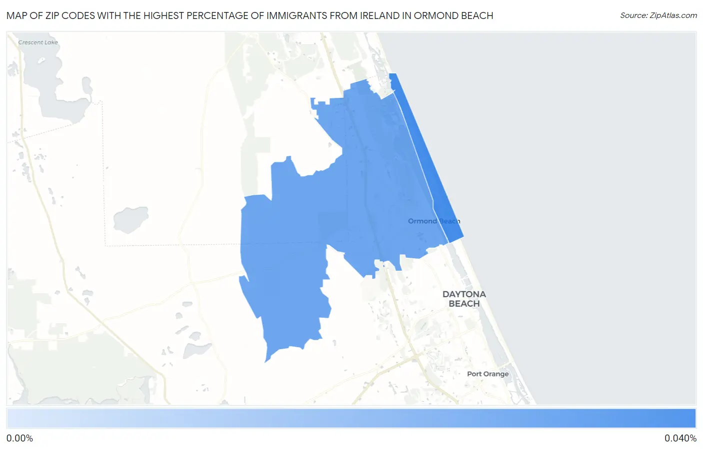 Zip Codes with the Highest Percentage of Immigrants from Ireland in Ormond Beach Map