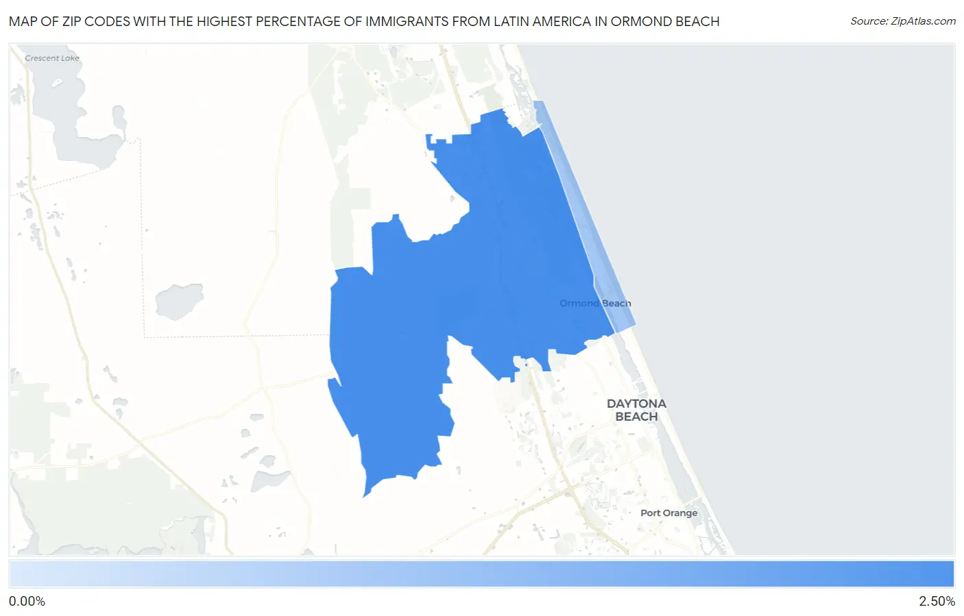 Zip Codes with the Highest Percentage of Immigrants from Latin America in Ormond Beach Map