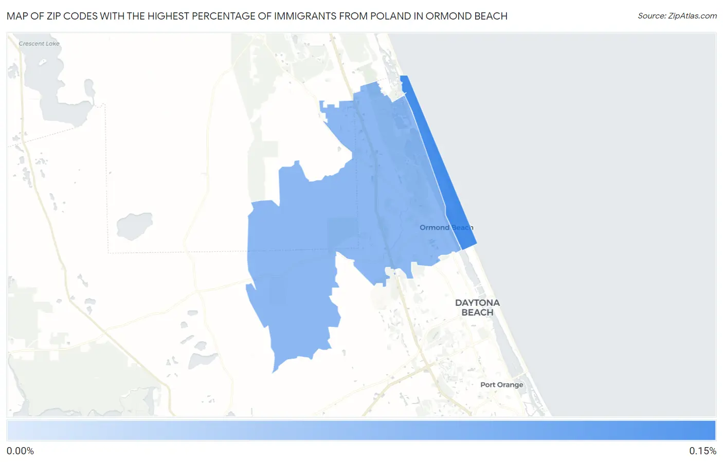 Zip Codes with the Highest Percentage of Immigrants from Poland in Ormond Beach Map
