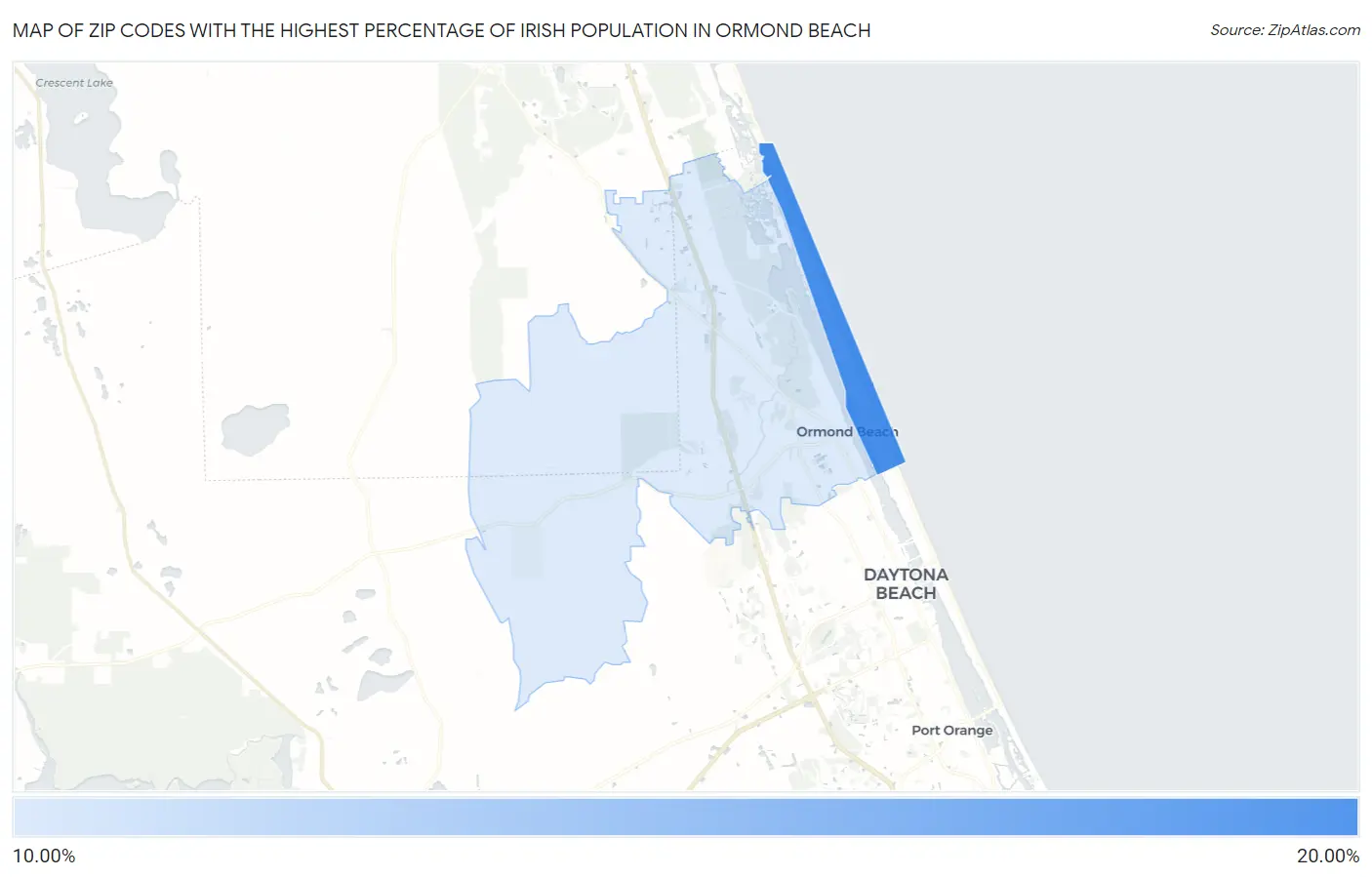 Zip Codes with the Highest Percentage of Irish Population in Ormond Beach Map