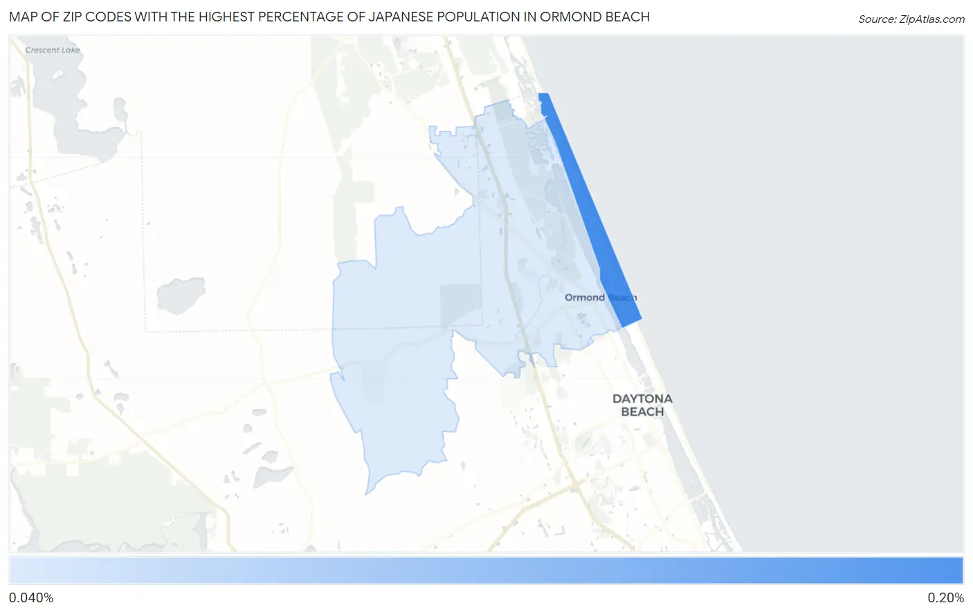Zip Codes with the Highest Percentage of Japanese Population in Ormond Beach Map