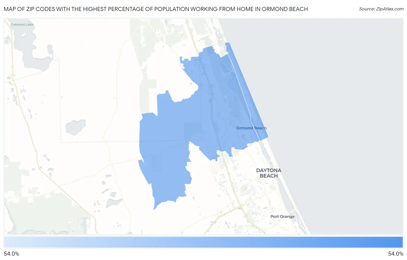 Zip Codes with the Highest Percentage of Population Working from Home in Ormond Beach Map