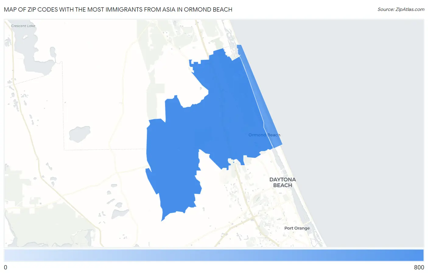 Zip Codes with the Most Immigrants from Asia in Ormond Beach Map