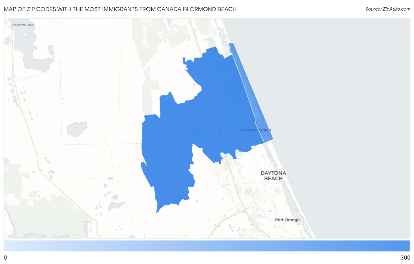 Zip Codes with the Most Immigrants from Canada in Ormond Beach Map