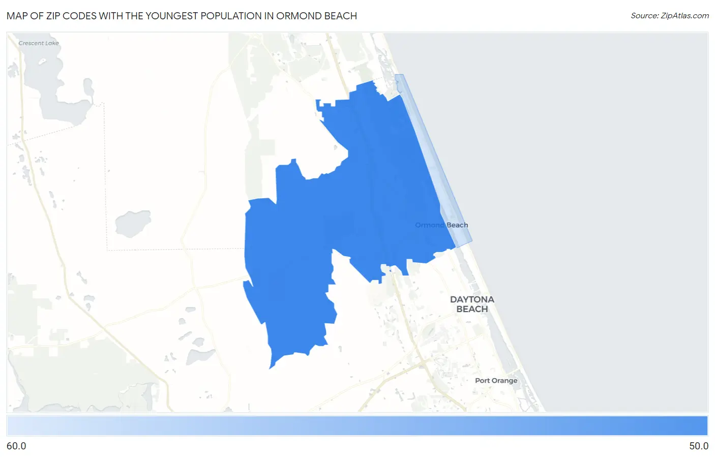 Zip Codes with the Youngest Population in Ormond Beach Map