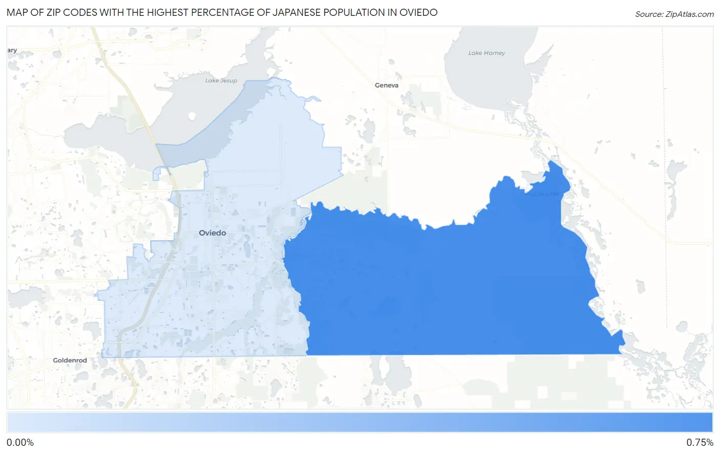 Zip Codes with the Highest Percentage of Japanese Population in Oviedo Map