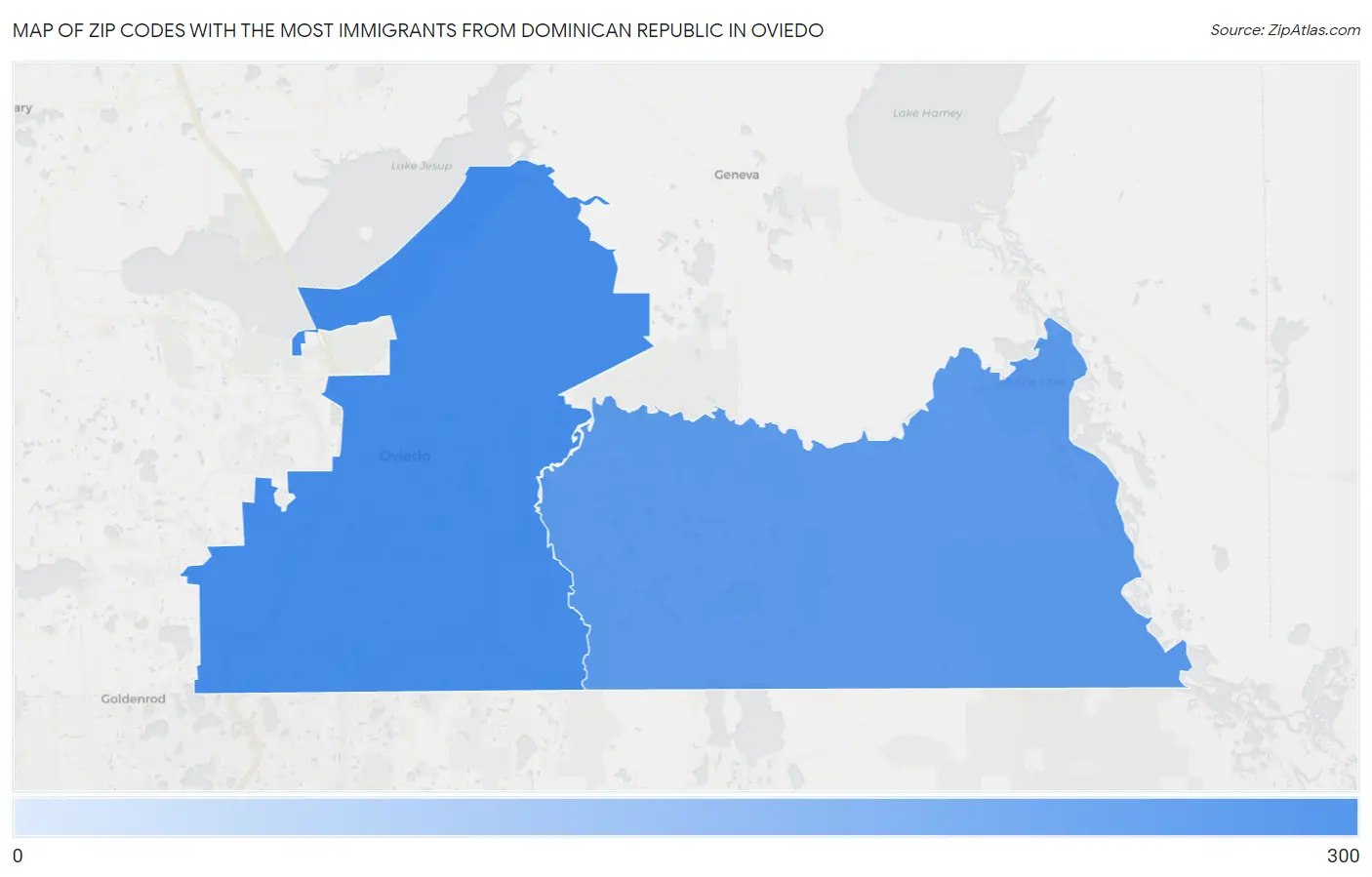 Zip Codes with the Most Immigrants from Dominican Republic in Oviedo Map