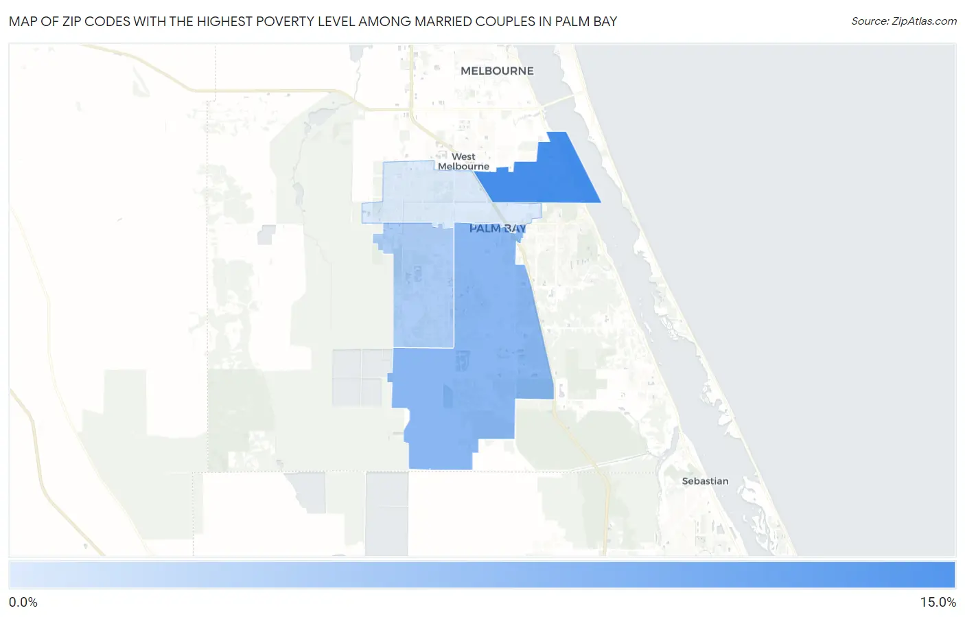Zip Codes with the Highest Poverty Level Among Married Couples in Palm Bay Map