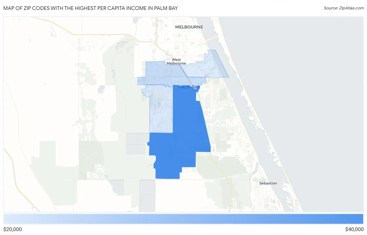 Zip Codes with the Highest Per Capita Income in Palm Bay Map
