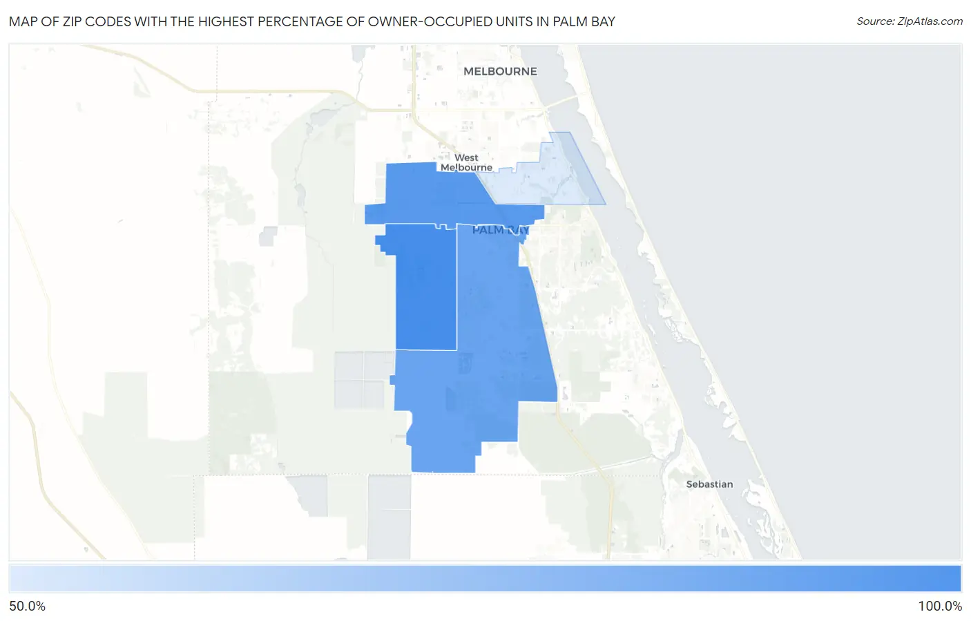 Zip Codes with the Highest Percentage of Owner-Occupied Units in Palm Bay Map