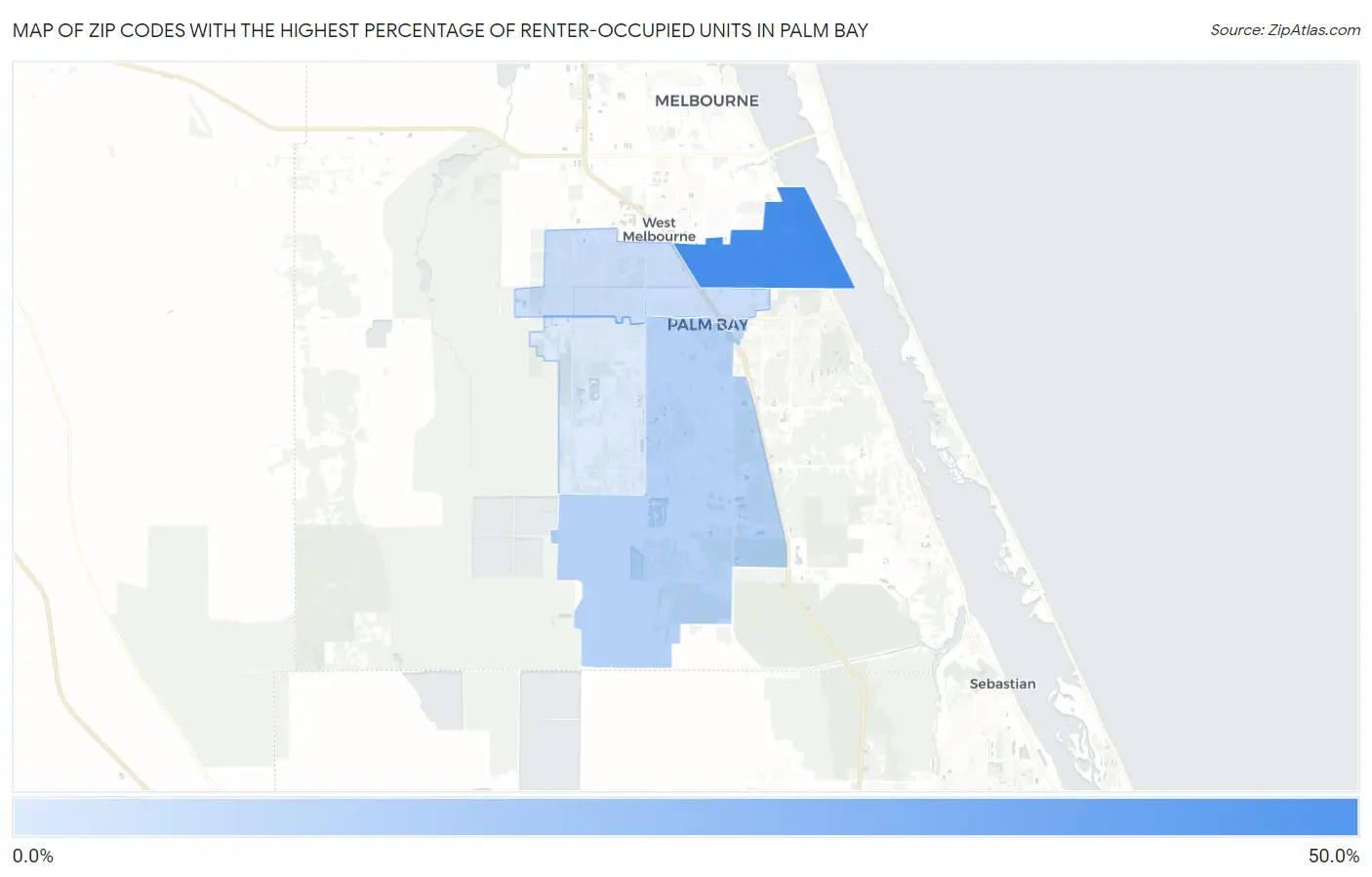Zip Codes with the Highest Percentage of Renter-Occupied Units in Palm Bay Map