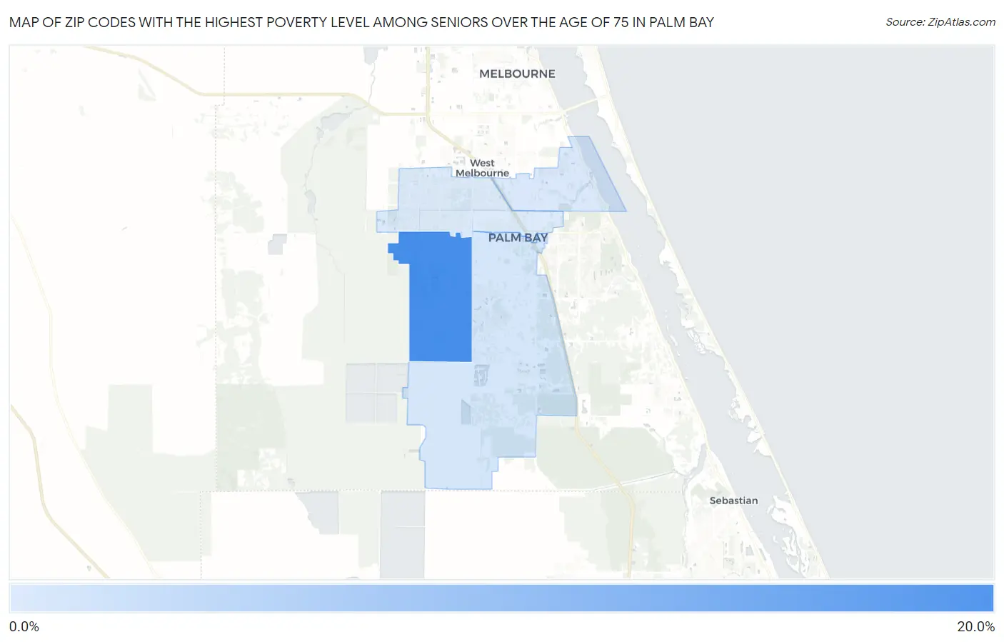 Zip Codes with the Highest Poverty Level Among Seniors Over the Age of 75 in Palm Bay Map
