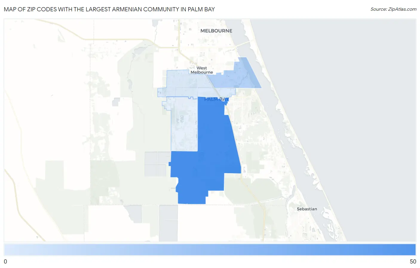 Zip Codes with the Largest Armenian Community in Palm Bay Map