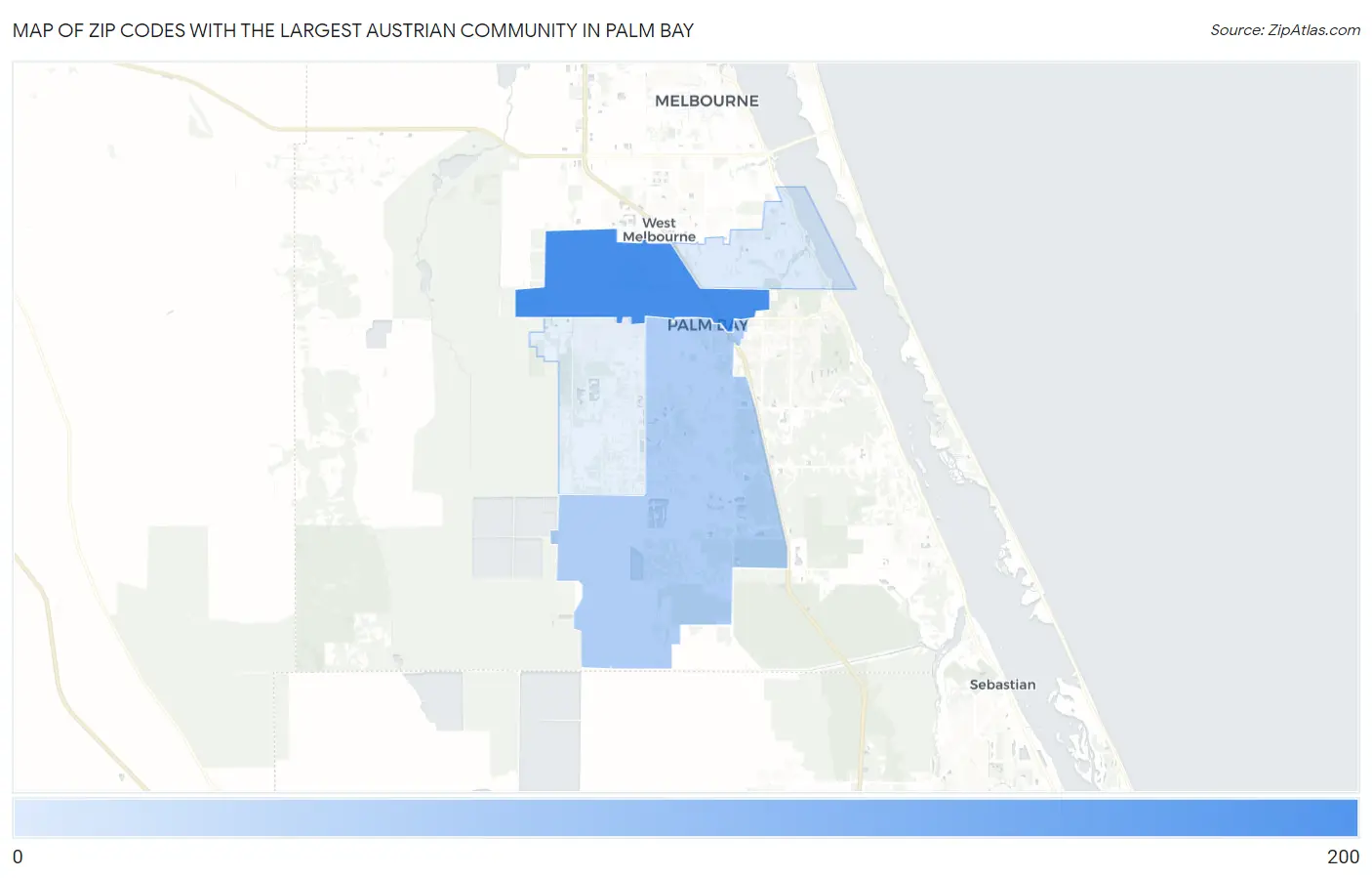 Zip Codes with the Largest Austrian Community in Palm Bay Map
