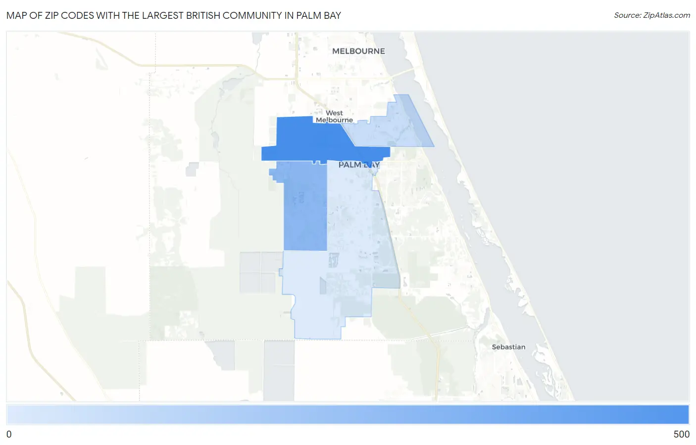 Zip Codes with the Largest British Community in Palm Bay Map
