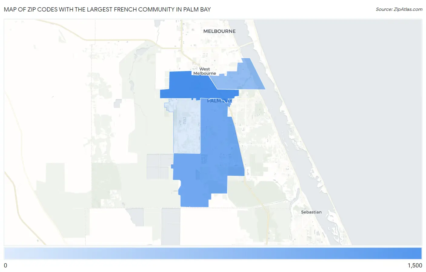 Zip Codes with the Largest French Community in Palm Bay Map