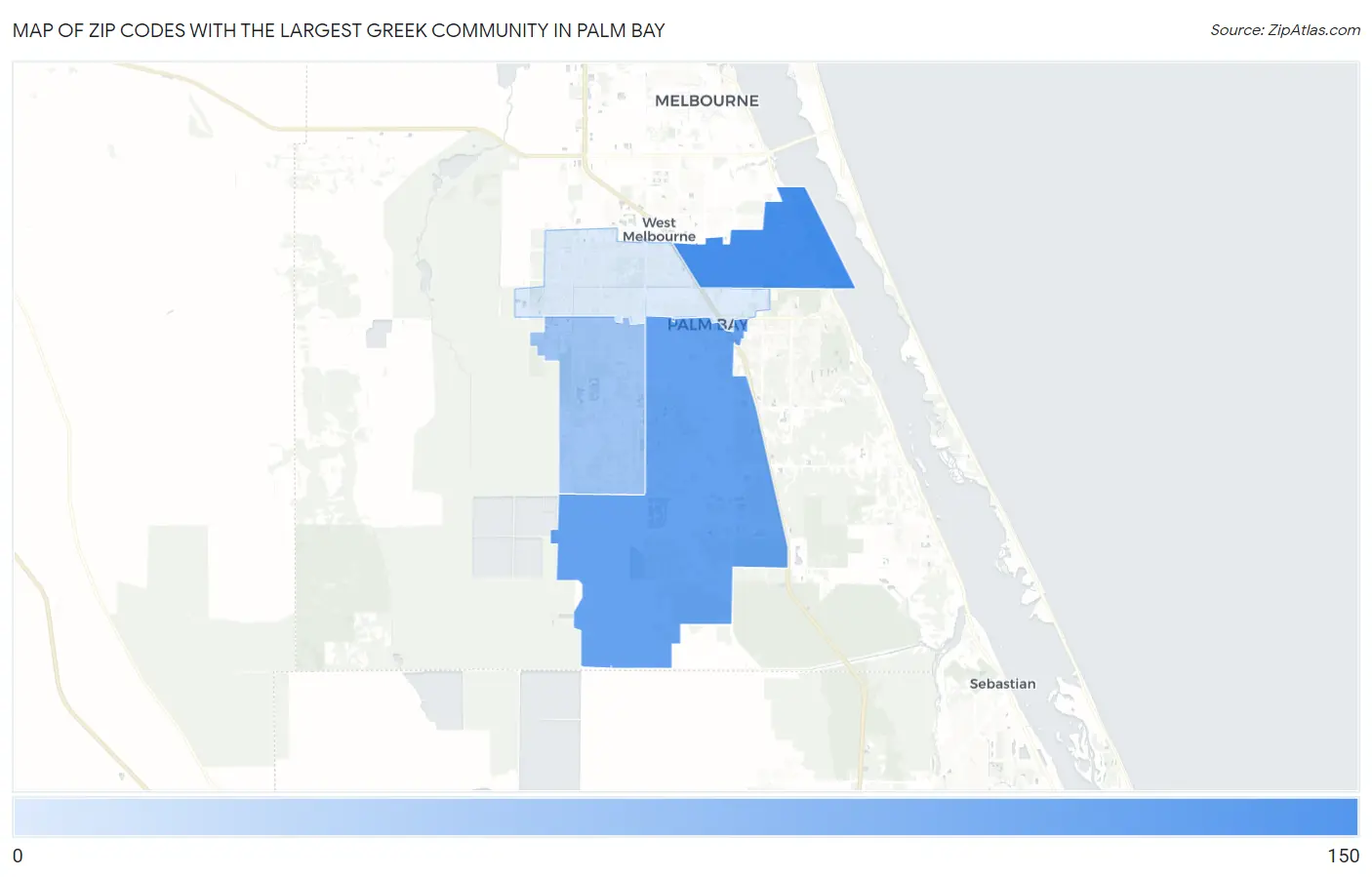 Zip Codes with the Largest Greek Community in Palm Bay Map