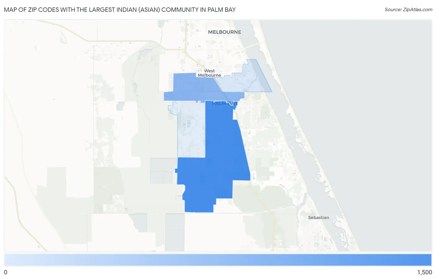 Zip Codes with the Largest Indian (Asian) Community in Palm Bay Map