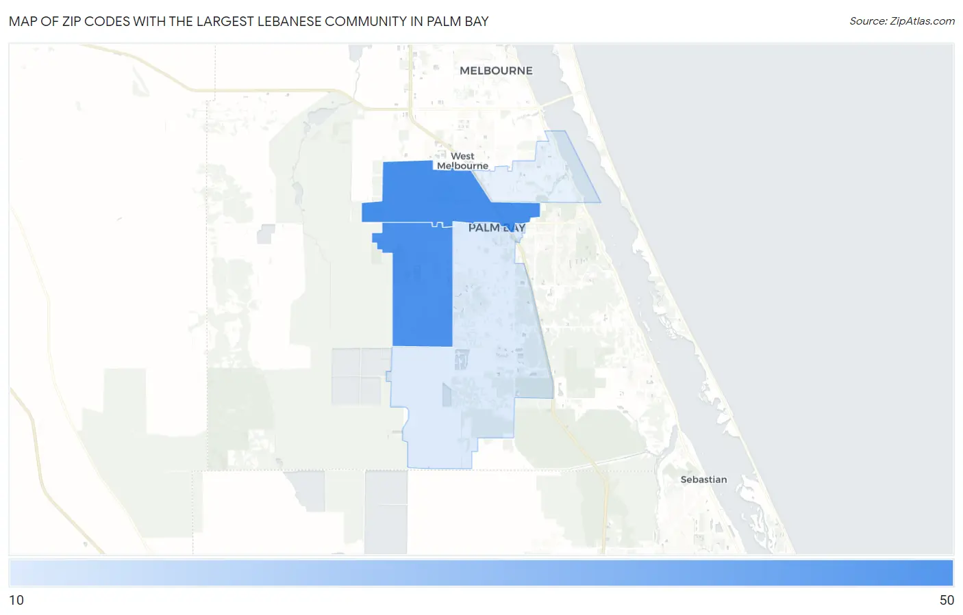 Zip Codes with the Largest Lebanese Community in Palm Bay Map