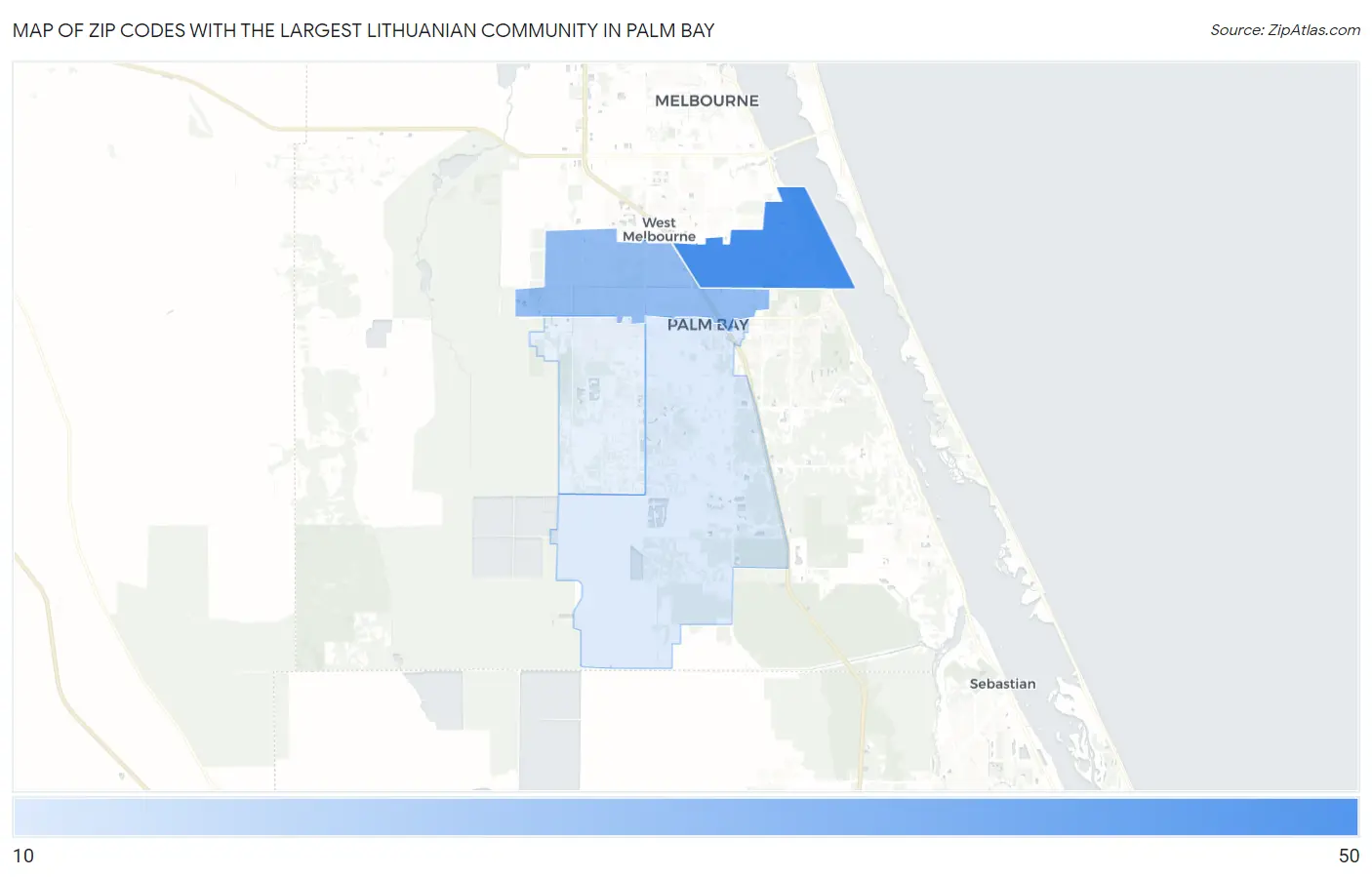 Zip Codes with the Largest Lithuanian Community in Palm Bay Map