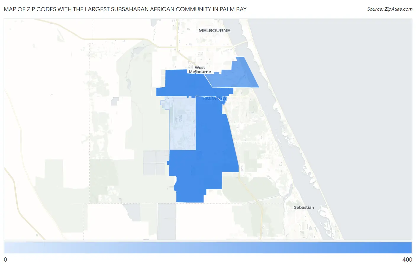 Zip Codes with the Largest Subsaharan African Community in Palm Bay Map