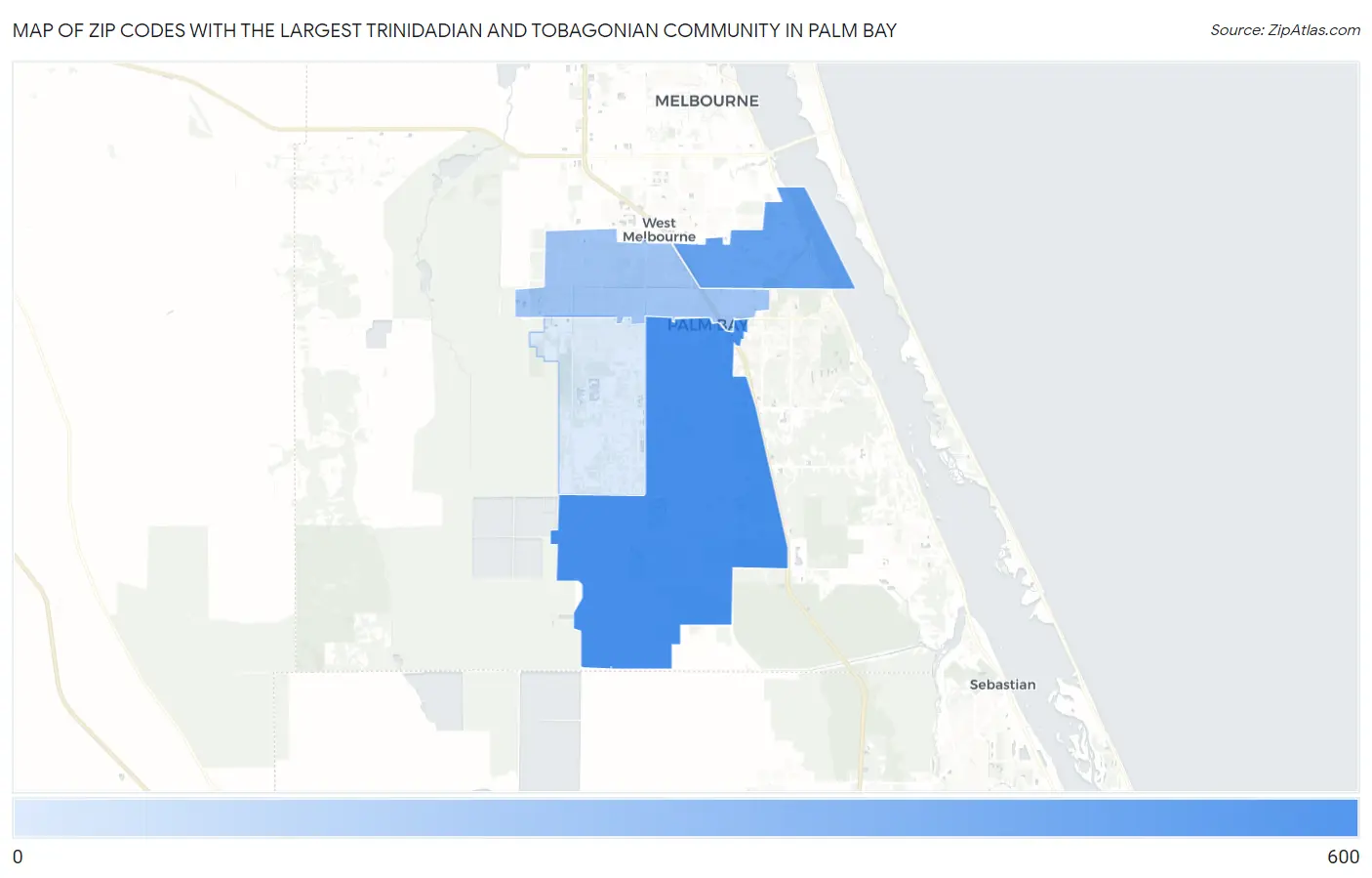 Zip Codes with the Largest Trinidadian and Tobagonian Community in Palm Bay Map