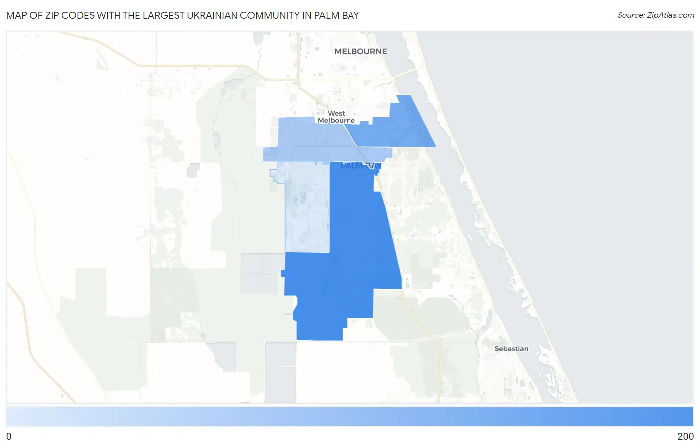 Zip Codes with the Largest Ukrainian Community in Palm Bay Map