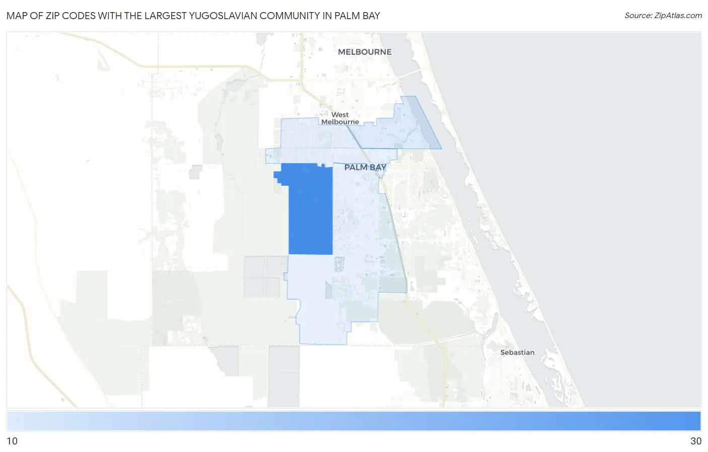 Zip Codes with the Largest Yugoslavian Community in Palm Bay Map