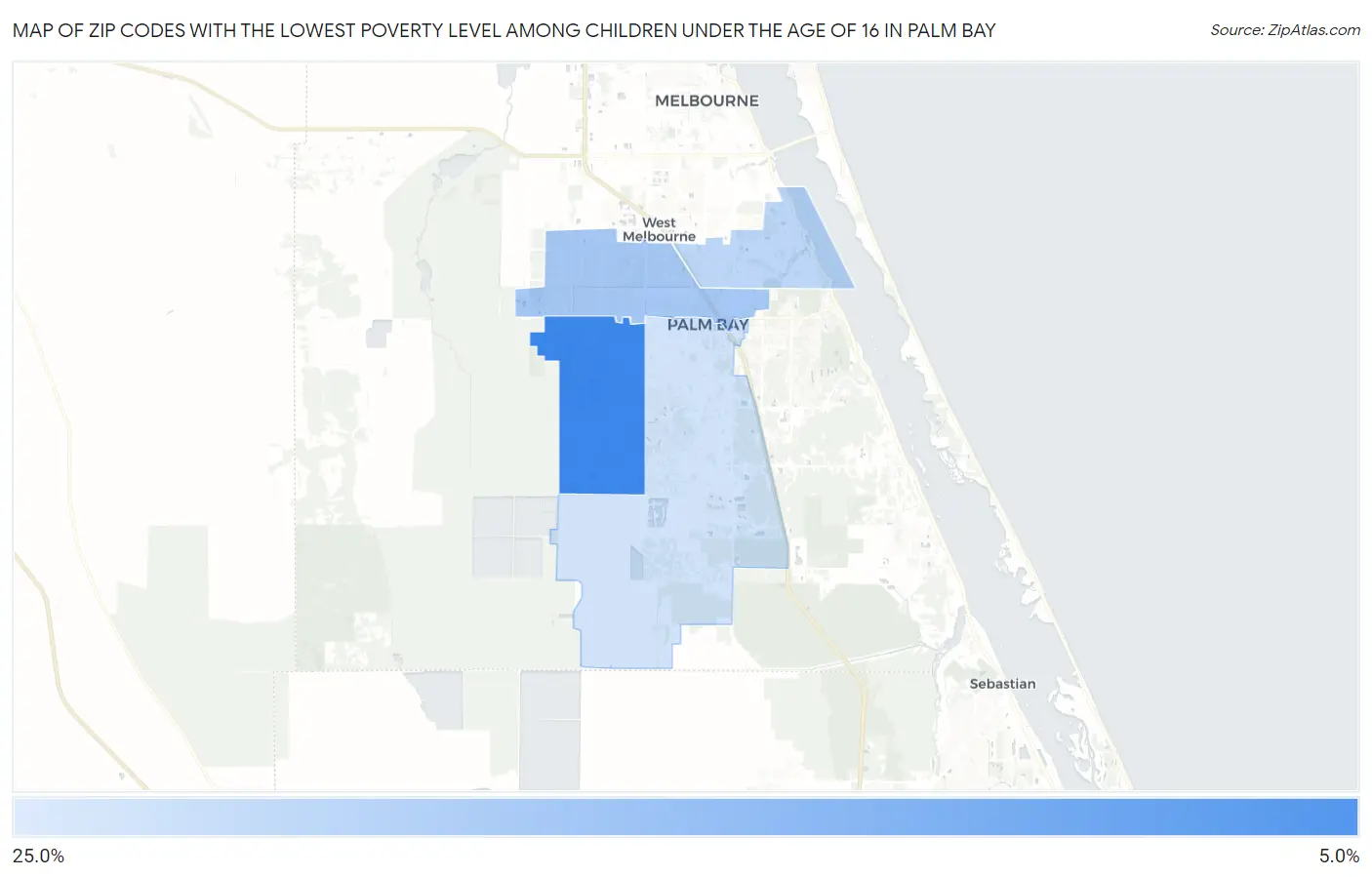 Zip Codes with the Lowest Poverty Level Among Children Under the Age of 16 in Palm Bay Map