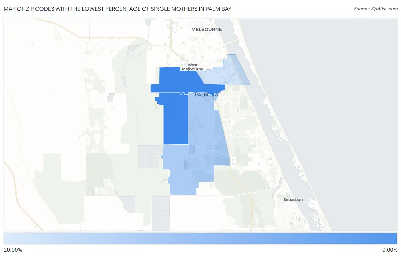Zip Codes with the Lowest Percentage of Single Mothers in Palm Bay Map