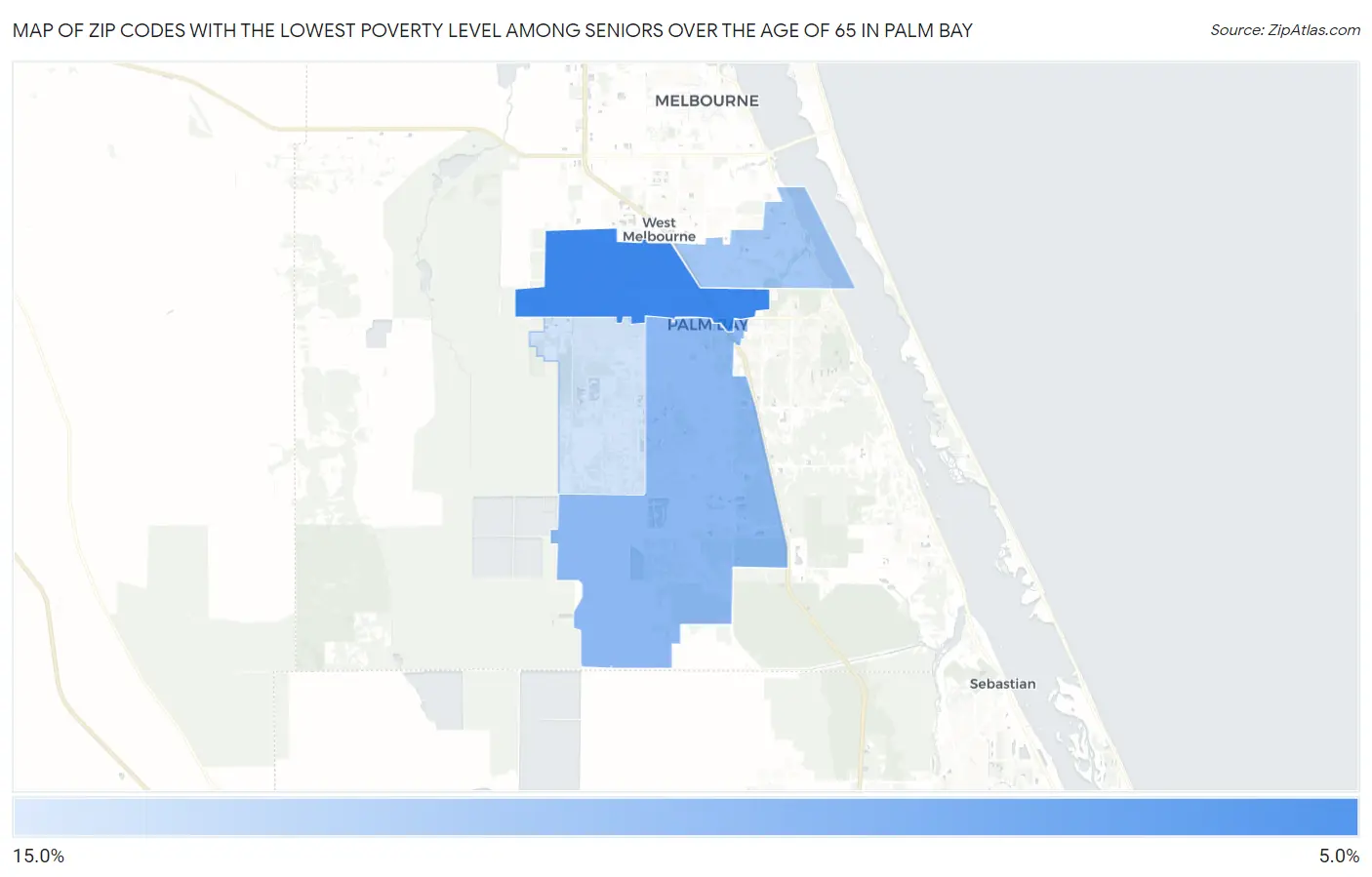 Zip Codes with the Lowest Poverty Level Among Seniors Over the Age of 65 in Palm Bay Map